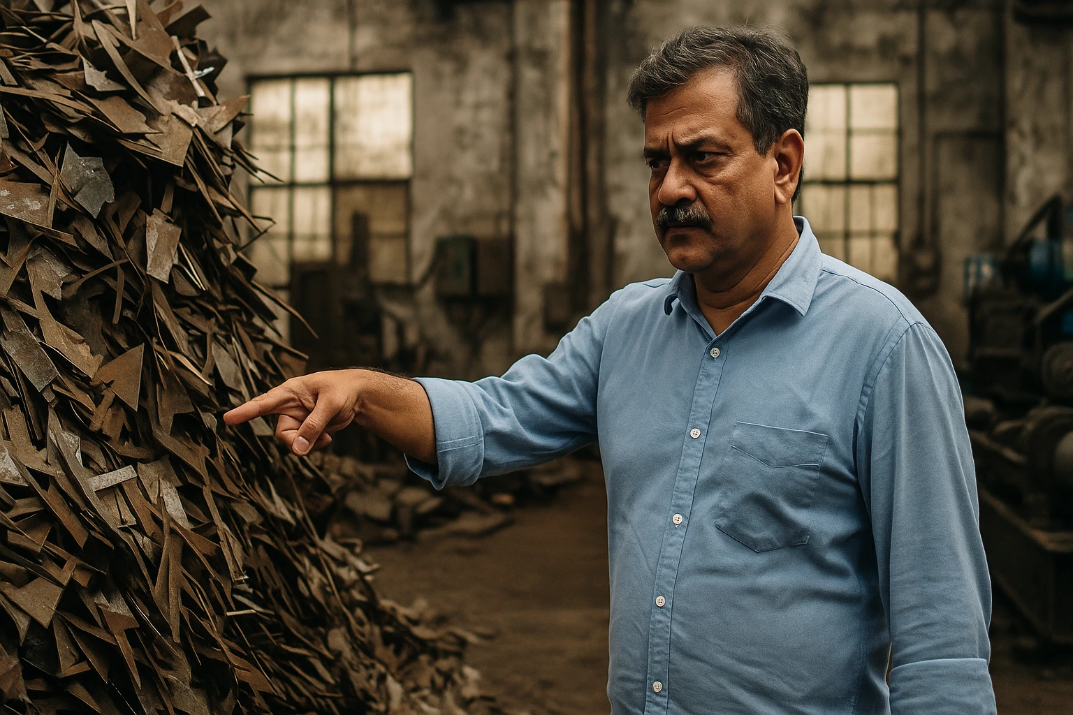 Sanjay Poddar at factory scrap pile