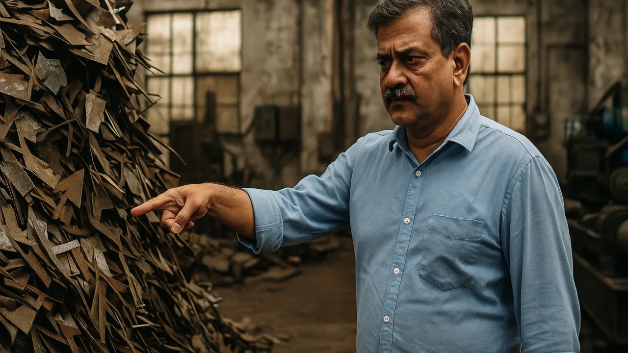 Sanjay Poddar at factory scrap pile