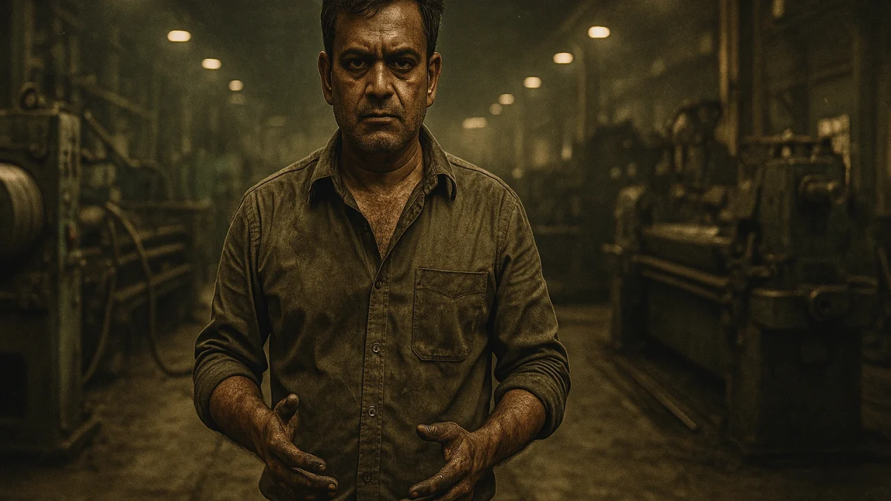 Sanjay Poddar with grease on hands, determined on factory shop floor